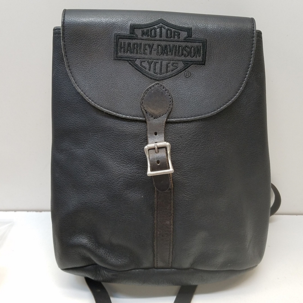 Vintage Harley Davidson Black Leather Small Backpack Bag